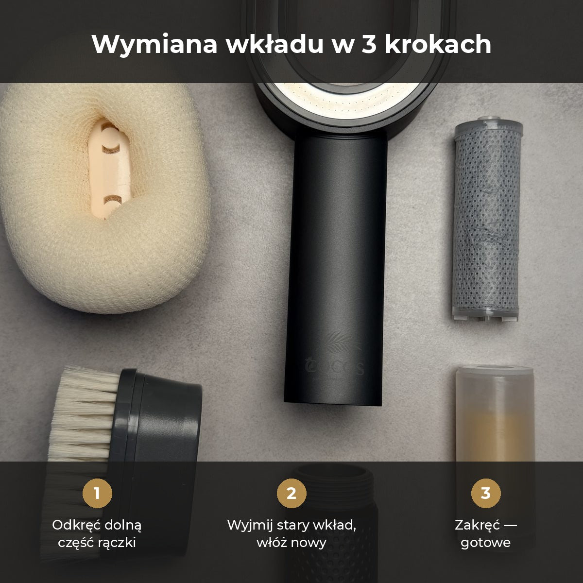 Wymiana wkładu COCOS: odkręcona dolna część rączki